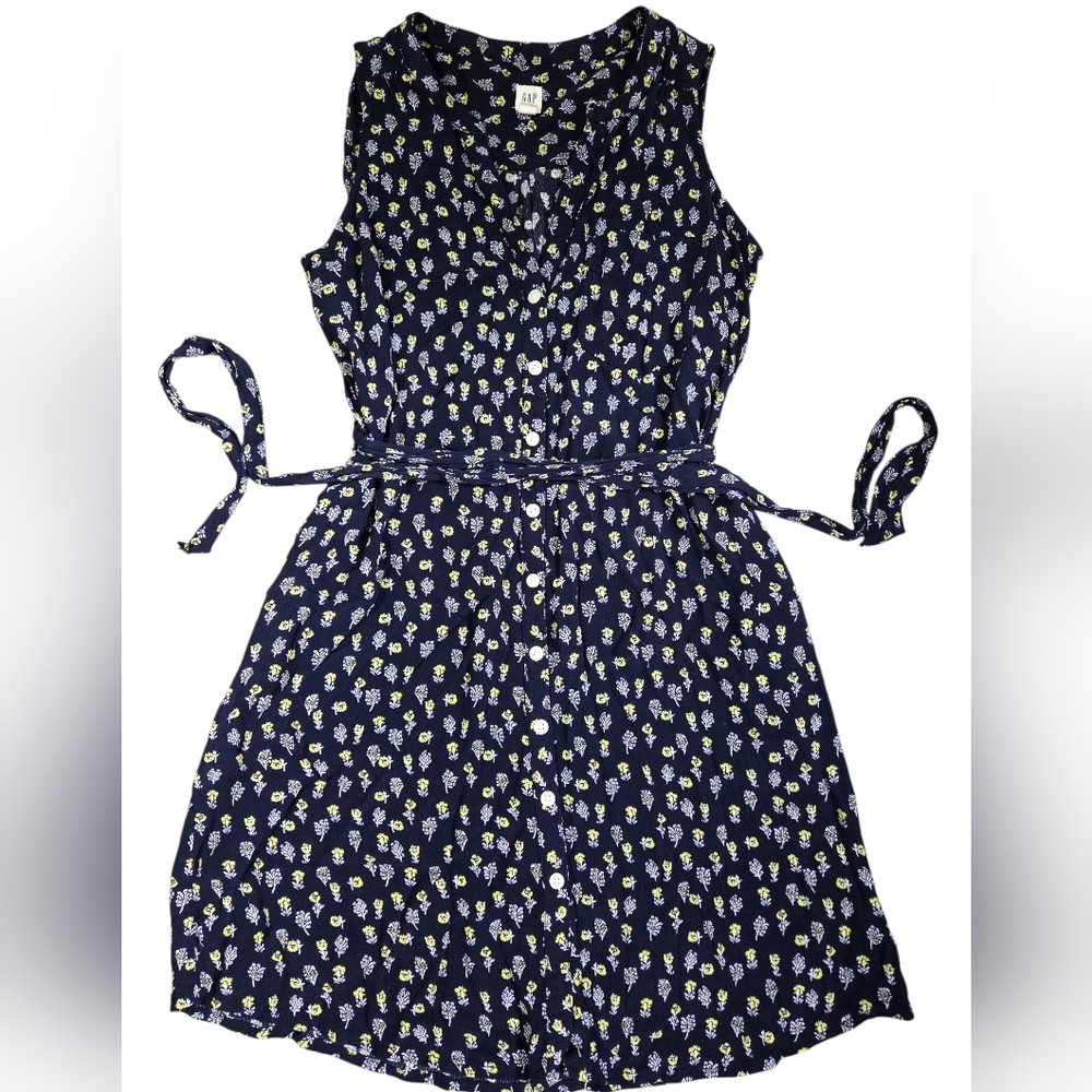 GAP Navy Floral Midi Dress With Pockets